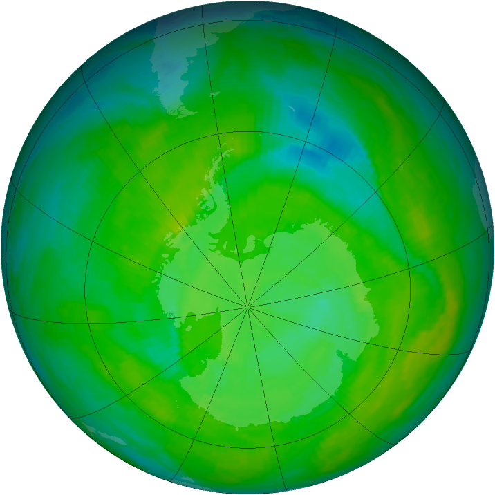 Antarctic ozone map for 05 December 2000